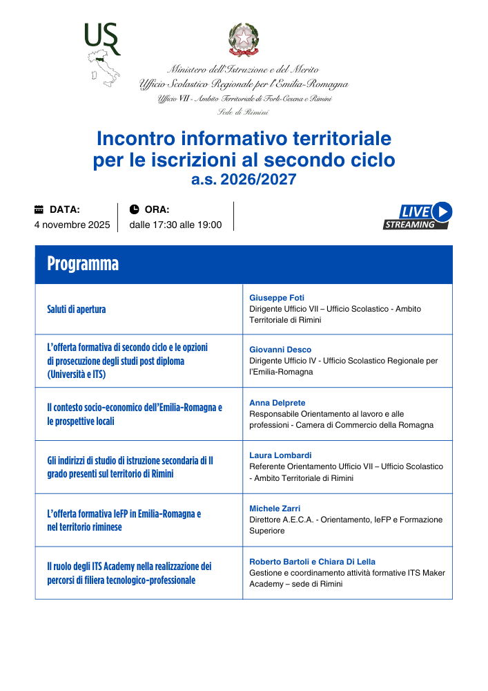 Incontro informativo territoriale per le iscrizioni al secondo ciclo a.s. 2026/2027