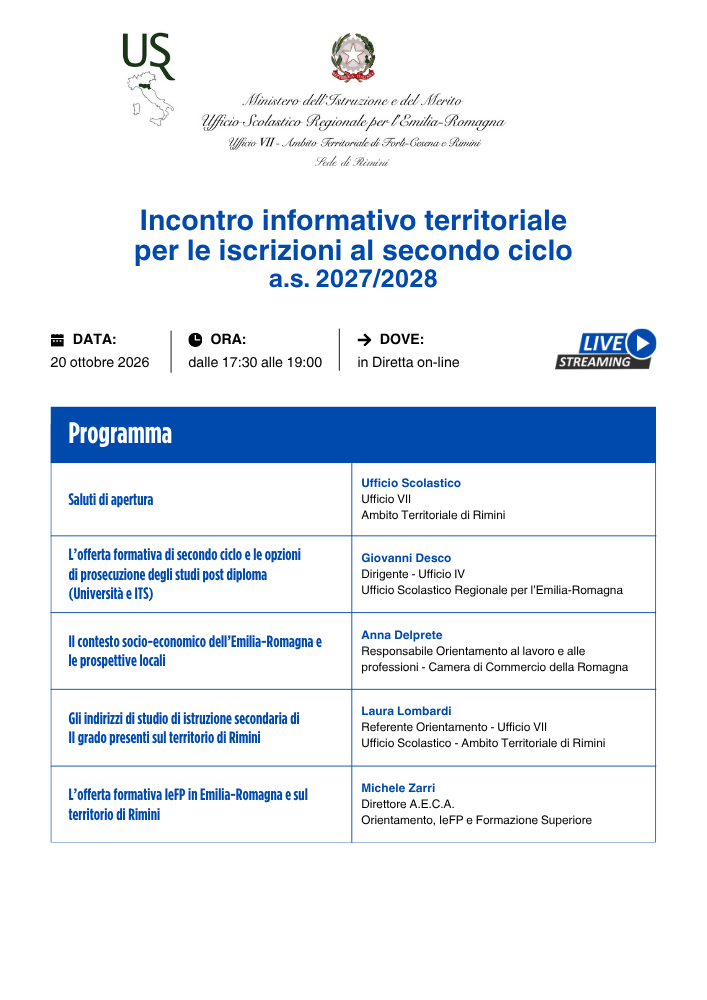 Incontro informativo territoriale per le iscrizioni al secondo ciclo 2027-2028 - Immagine